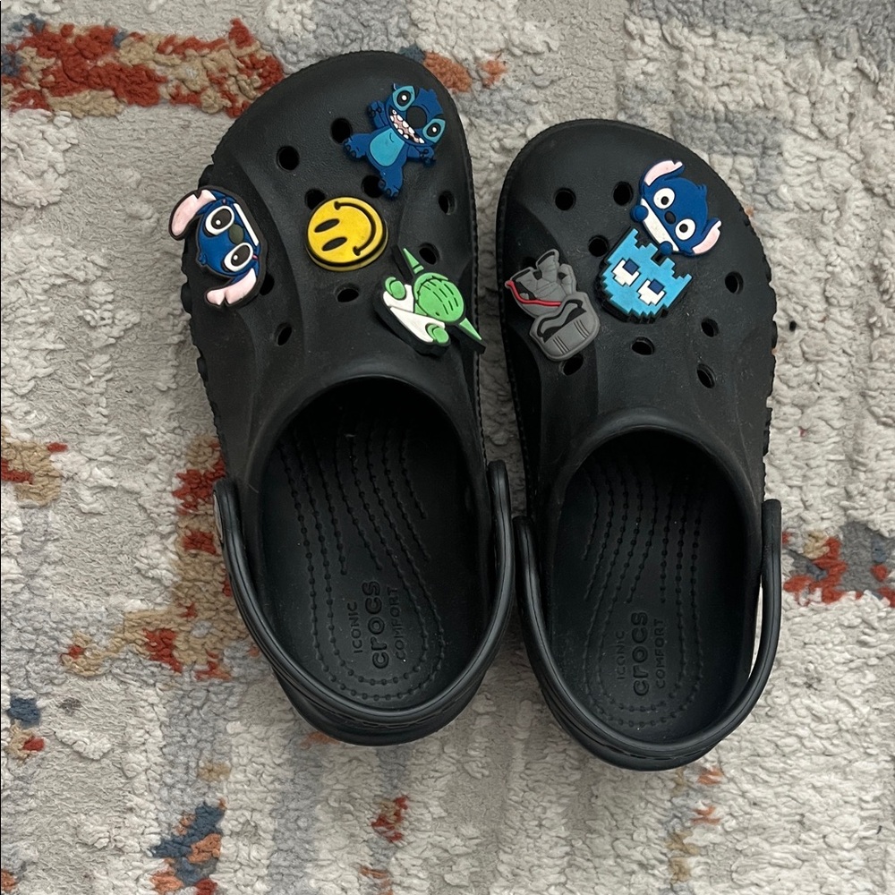 CROCS Kids Black Clogs with Colorful Charms